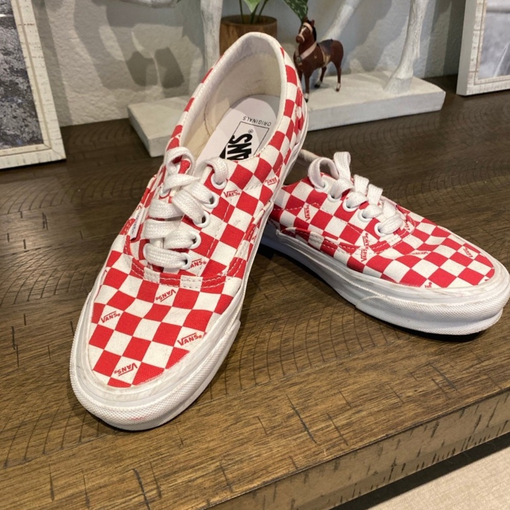 Vans Red and White Checkered Canvas Shoes